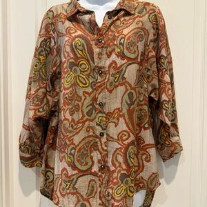 Art and Soul Boho Button-Up Blouse. Medium